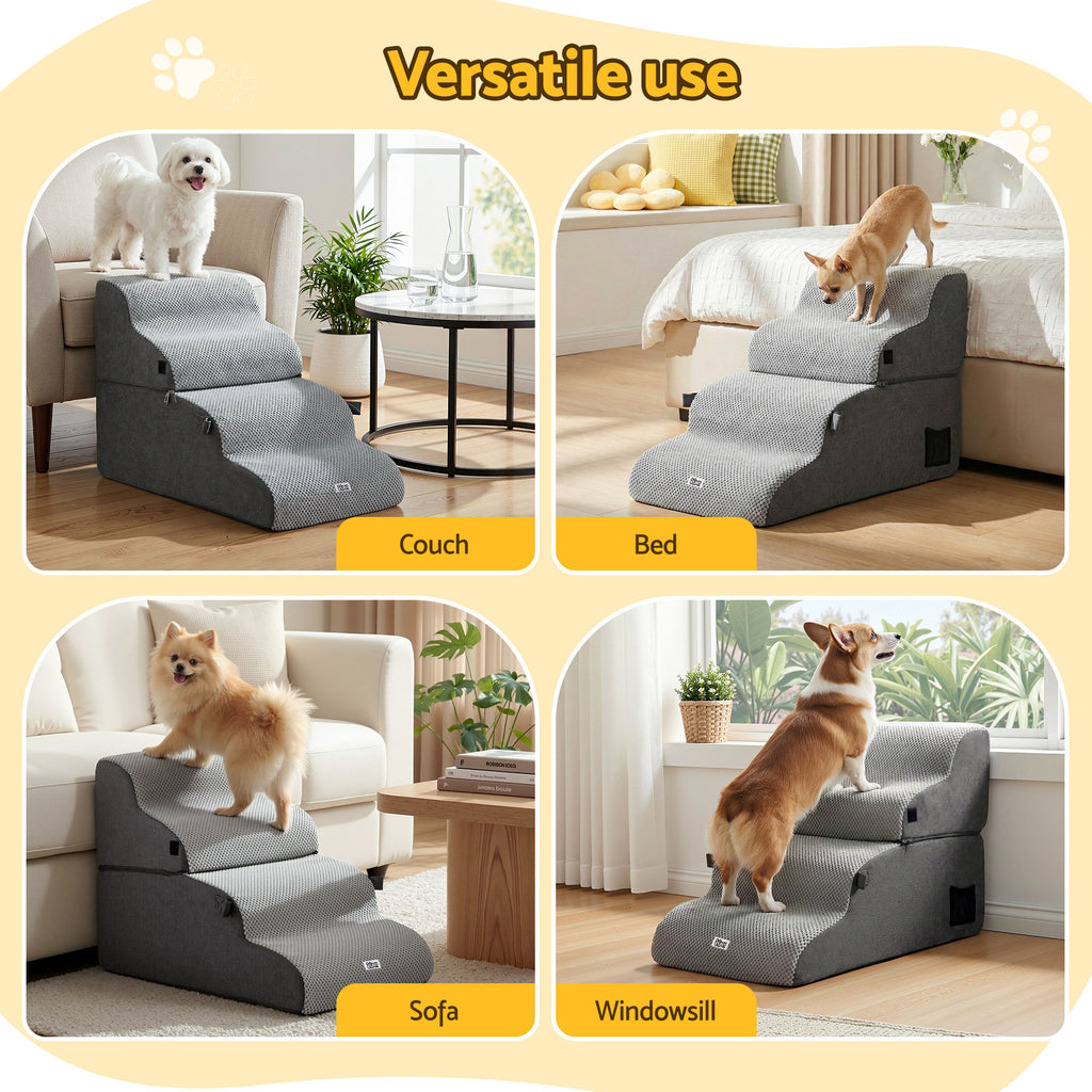 i.Pet 2-in-1 Dog Stairs & Bed – Grey