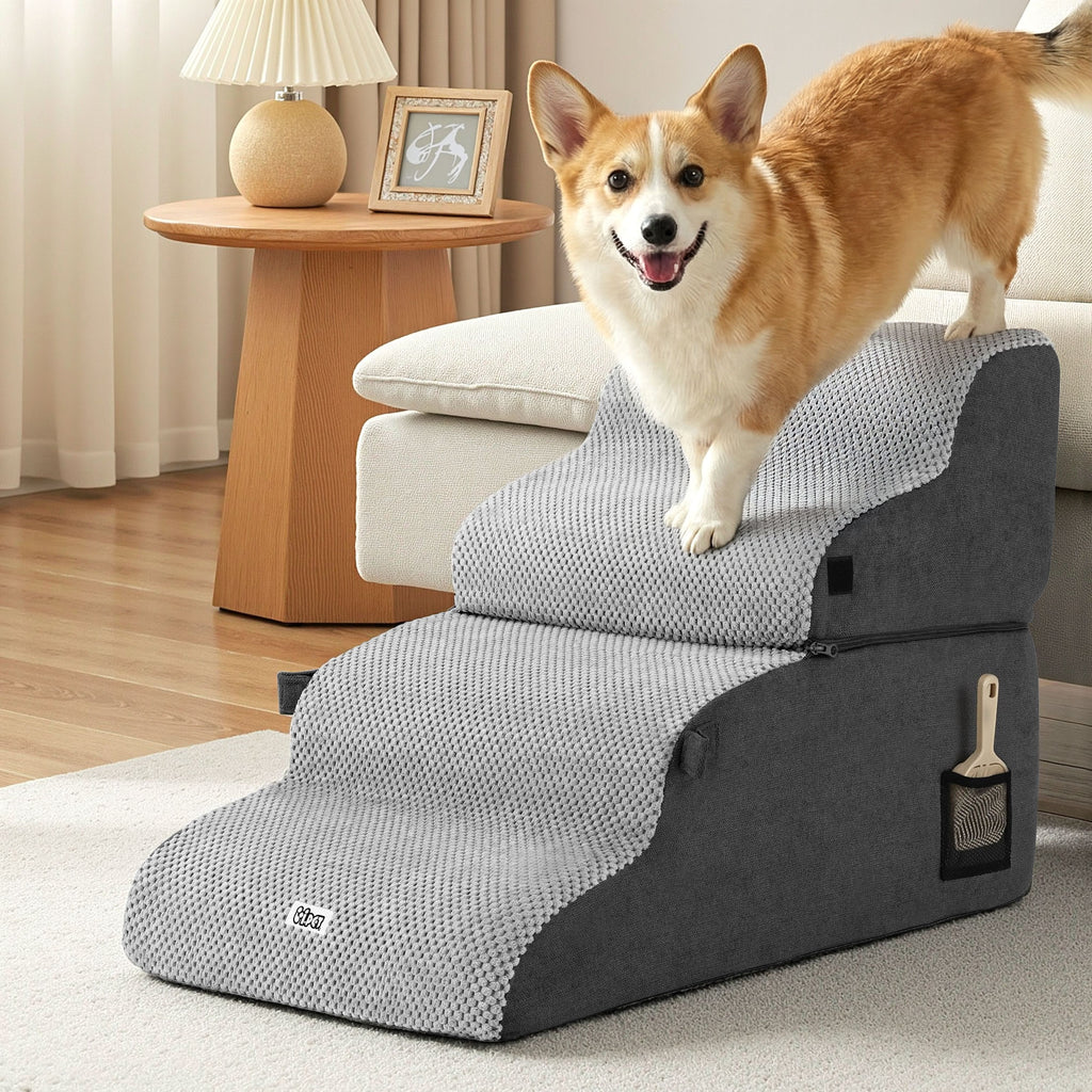 i.Pet 2-in-1 Dog Stairs & Bed – Grey