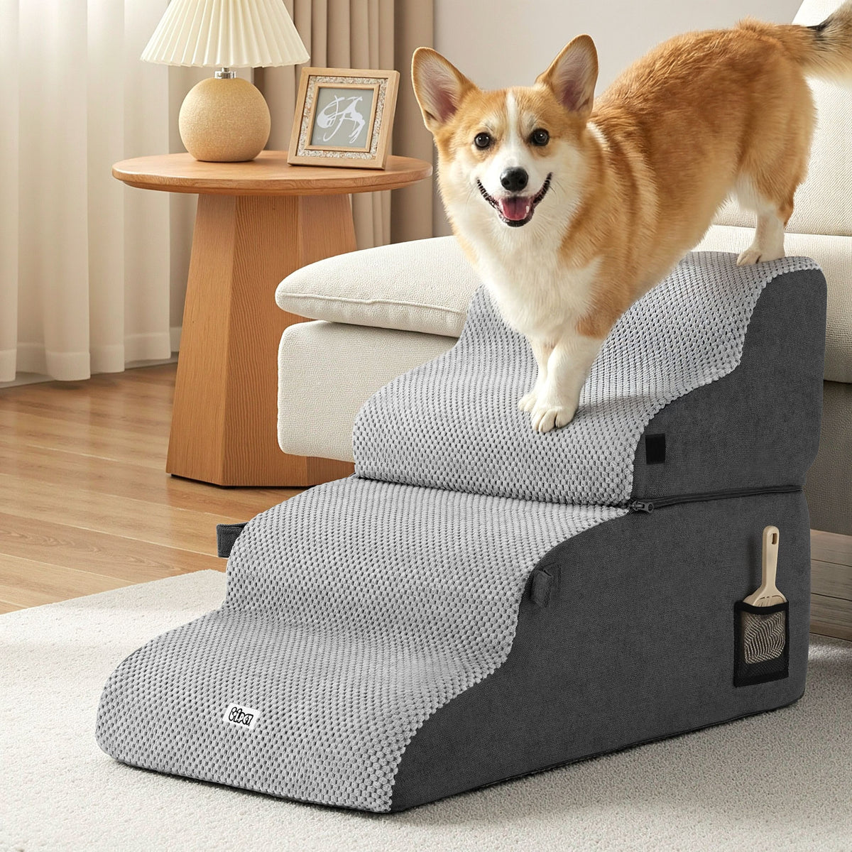 i.Pet 2-in-1 Dog Stairs & Bed – Grey