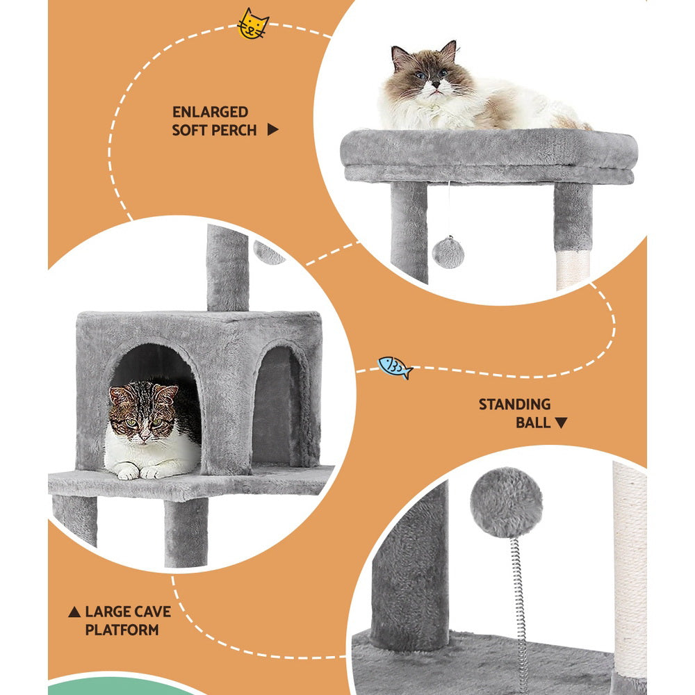 i.Pet 143cm Cat Tree & Scratching Tower – Grey