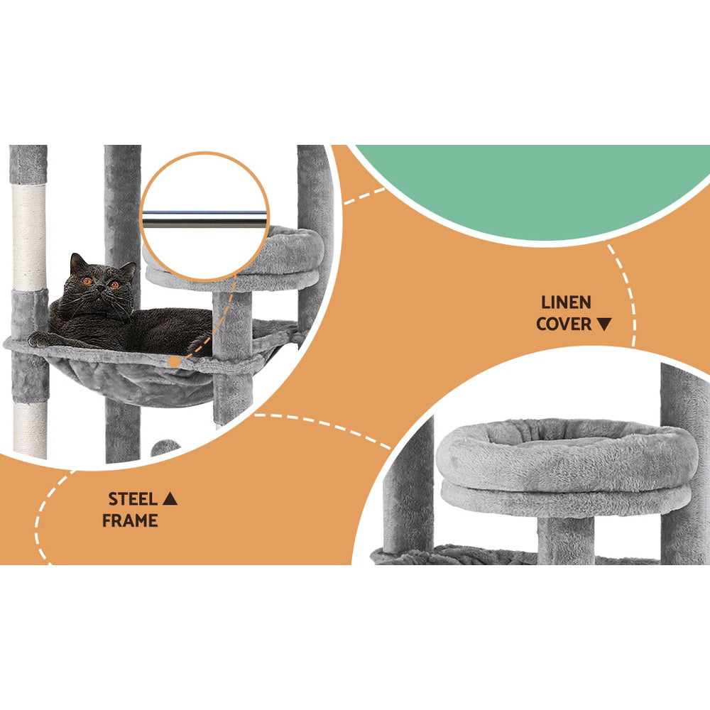 i.Pet 143cm Cat Tree & Scratching Tower – Grey