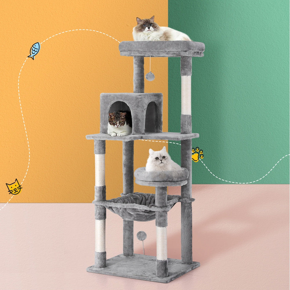 i.Pet 143cm Cat Tree & Scratching Tower – Grey