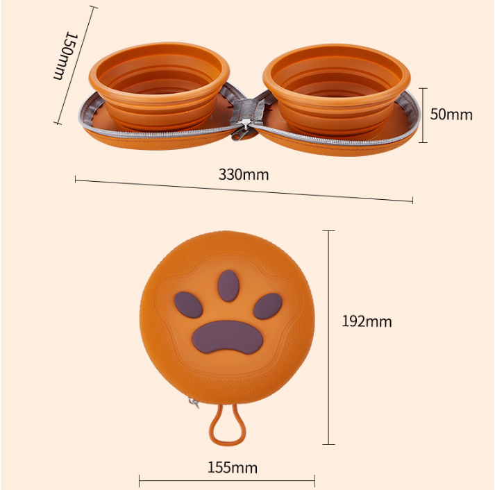 Portable Collapsible Double Pet Bowls – Brown