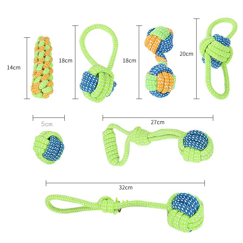7-Piece Cotton Rope Dog Toy Set – Green