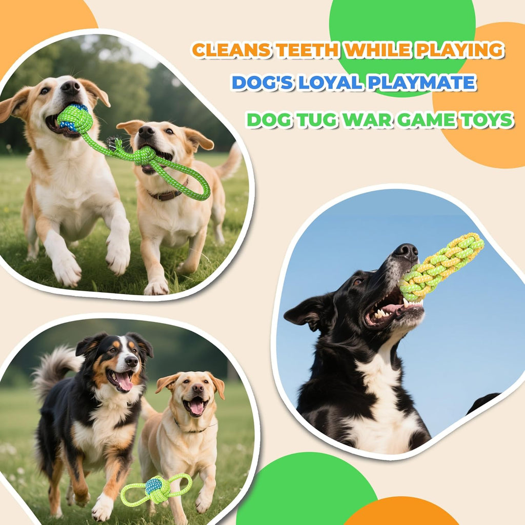 7-Piece Cotton Rope Dog Toy Set – Green