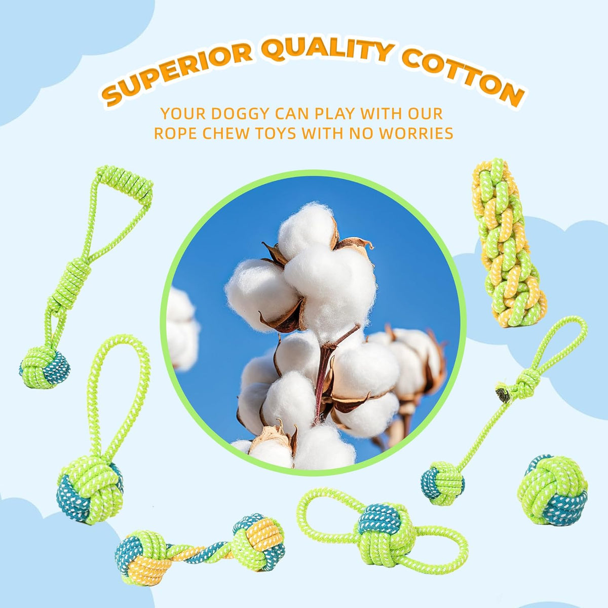 7-Piece Cotton Rope Dog Toy Set – Green